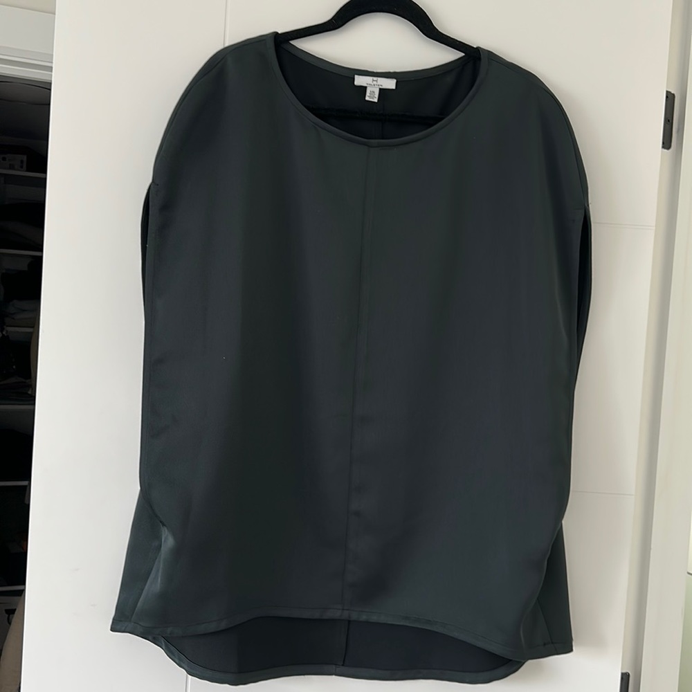 H Halston Black Satin Blouse Size L Never Worn